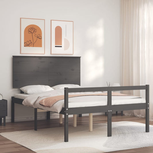 Berkfield Bed Frame with Headboard Grey 140x190 cm Solid Wood