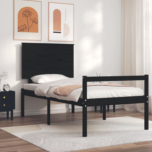 Berkfield Bed Frame with Headboard Black 90x200 cm Solid Wood