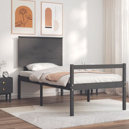 Berkfield Bed Frame with Headboard Grey 100x200 cm Solid Wood