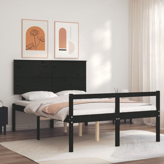 Berkfield Bed Frame with Headboard Black 140x200 cm Solid Wood