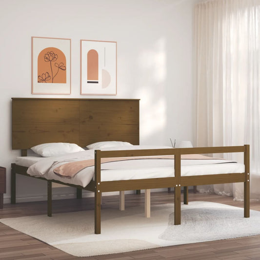 Berkfield Bed Frame with Headboard Honey Brown King Size Solid Wood