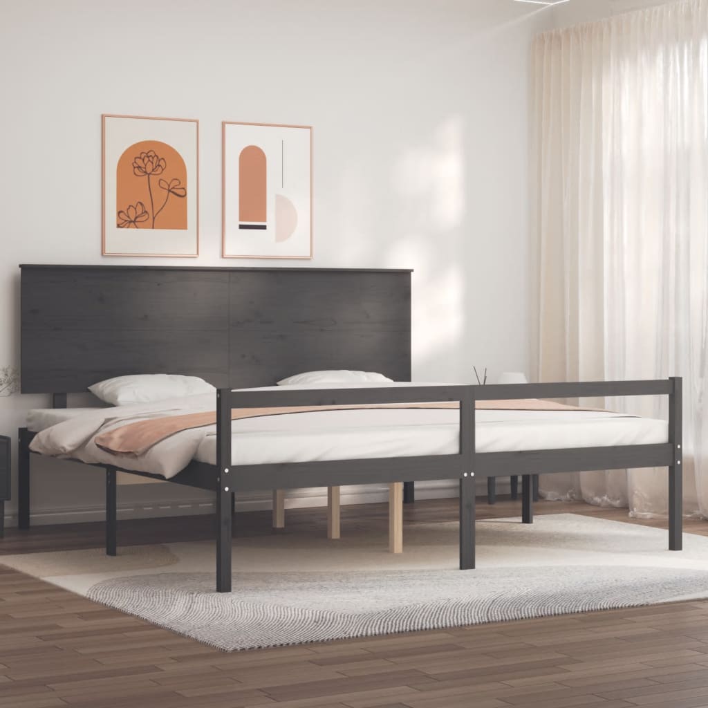 Berkfield Bed Frame with Headboard Grey 200x200 cm Solid Wood