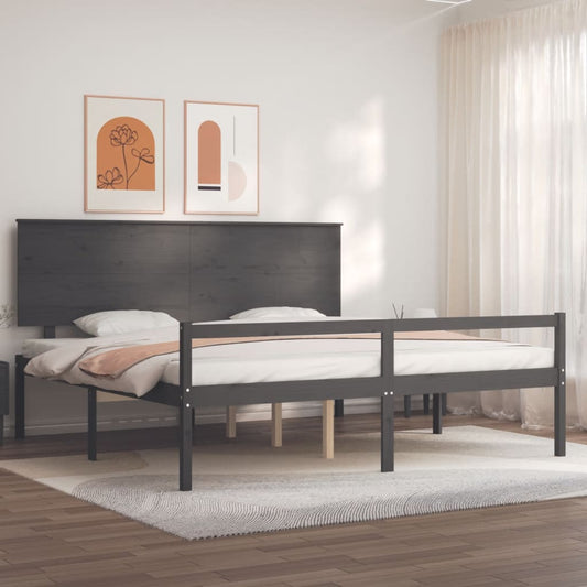 Berkfield Bed Frame with Headboard Grey 200x200 cm Solid Wood