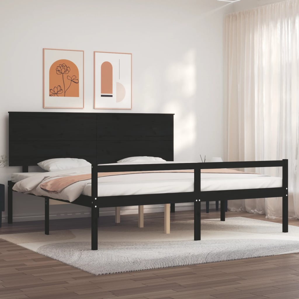 Berkfield Bed Frame with Headboard Black 200x200 cm Solid Wood