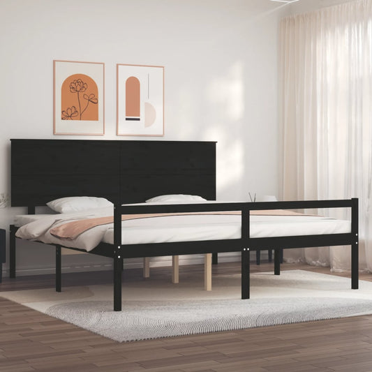 Berkfield Bed Frame with Headboard Black 200x200 cm Solid Wood
