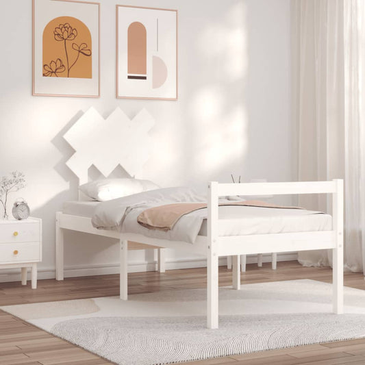 Berkfield Bed Frame with Headboard White Small Single Solid Wood