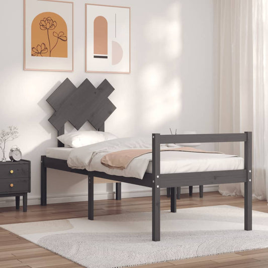 Berkfield Bed Frame with Headboard Grey Small Single Solid Wood