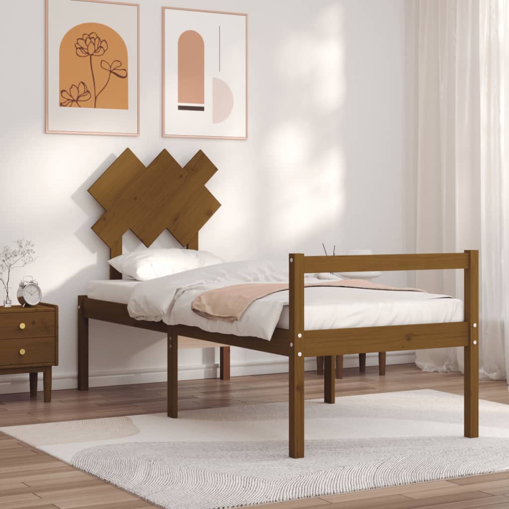 Berkfield Bed Frame with Headboard Honey Brown Small Single Solid Wood