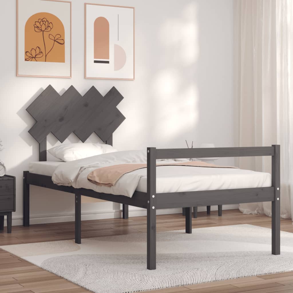 Berkfield Bed Frame with Headboard Grey Single Solid Wood