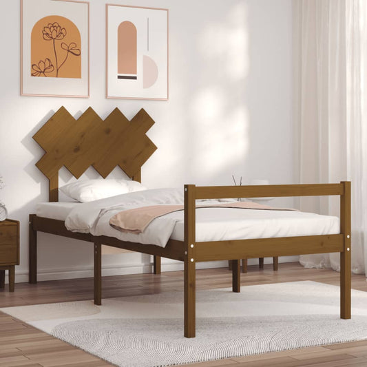 Berkfield Bed Frame with Headboard Honey Brown Single Solid Wood