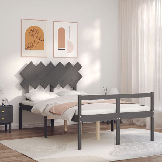 Berkfield Bed Frame with Headboard Grey Small Double Solid Wood