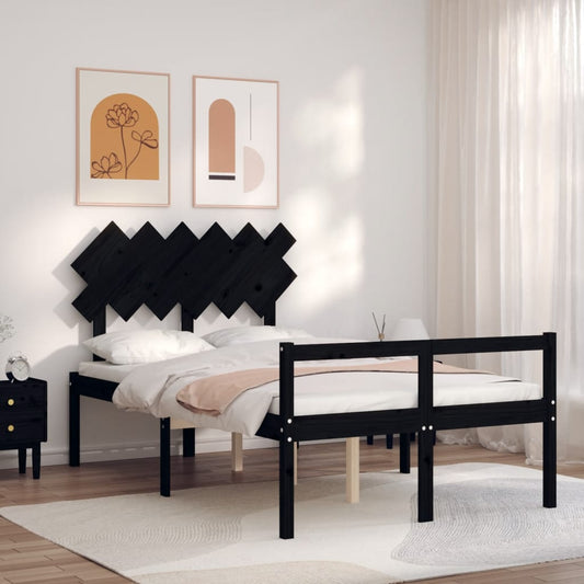 Berkfield Bed Frame with Headboard Black Small Double Solid Wood