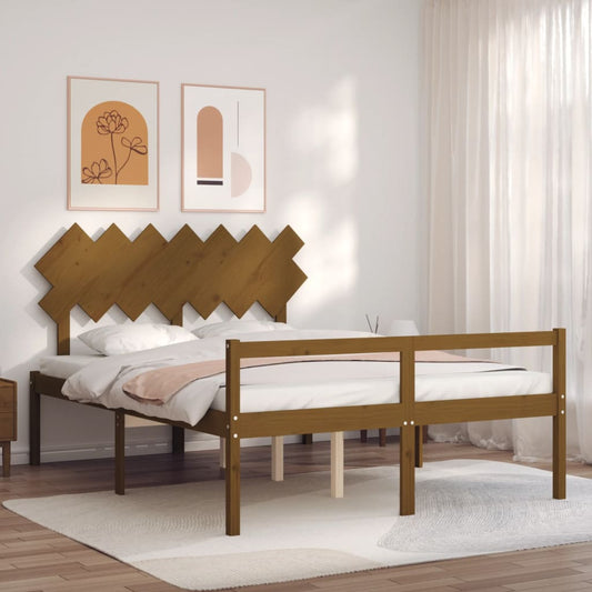 Berkfield Bed Frame with Headboard Honey Brown 140x190 cm Solid Wood