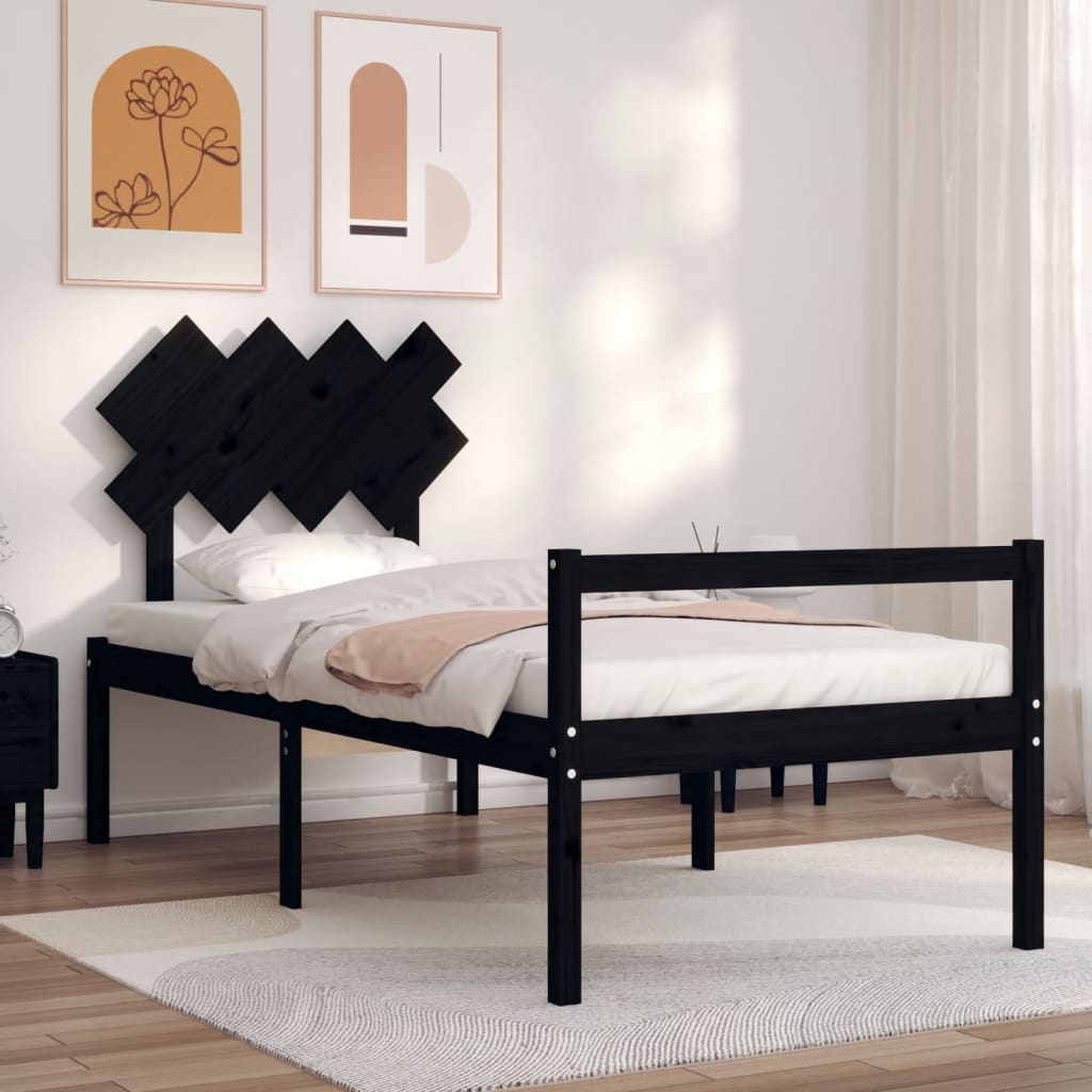 Berkfield Bed Frame with Headboard Black 90x200 cm Solid Wood