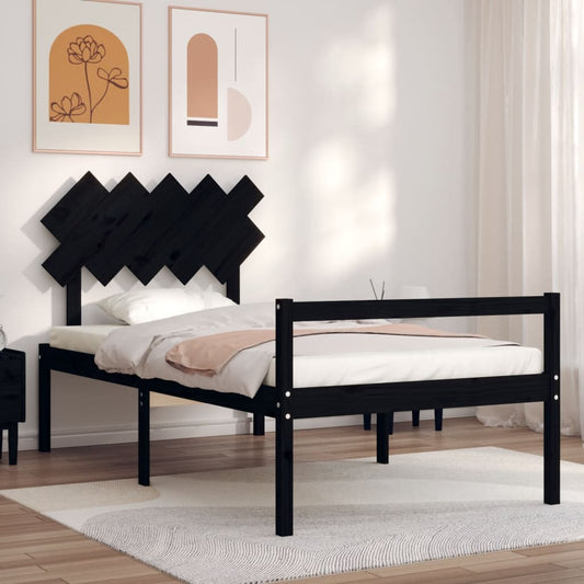 Berkfield Bed Frame with Headboard Black 100x200 cm Solid Wood