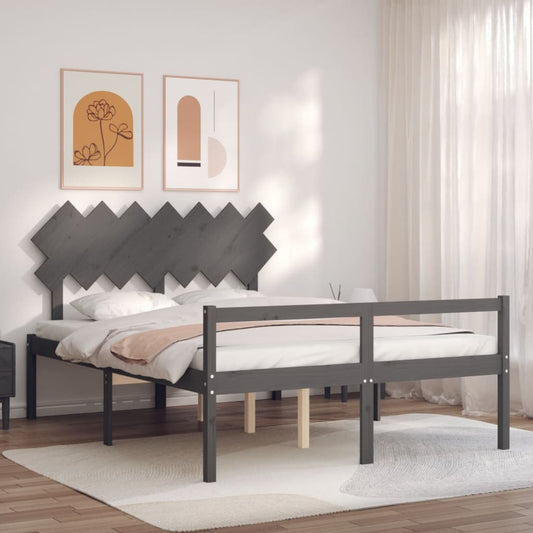 Berkfield Bed Frame with Headboard Grey King Size Solid Wood