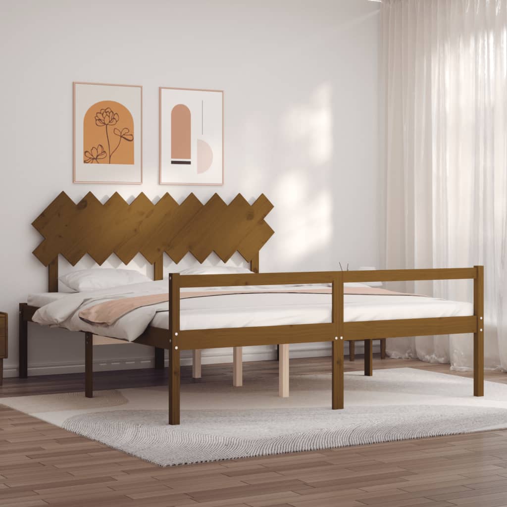 Berkfield Bed Frame with Headboard Honey Brown Super King Size Solid Wood