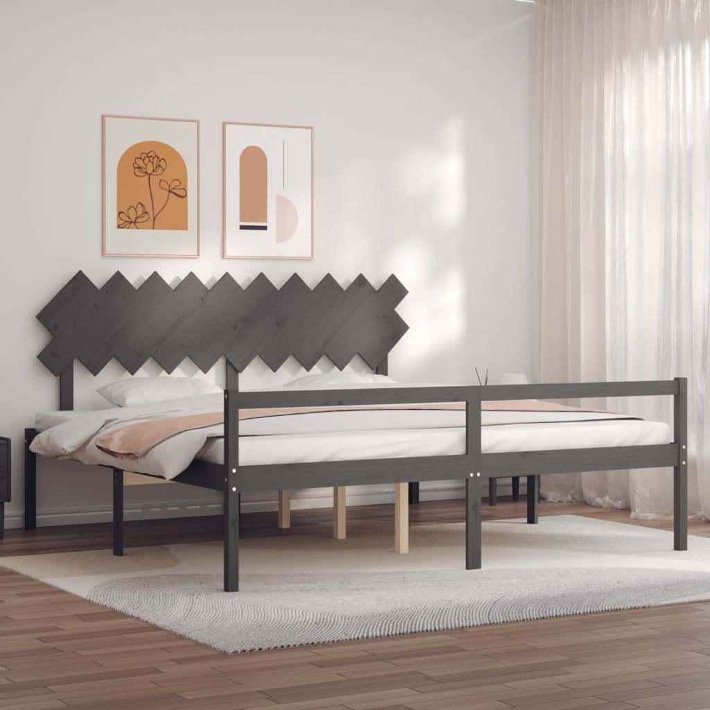 Berkfield Bed Frame with Headboard Grey 200x200 cm Solid Wood
