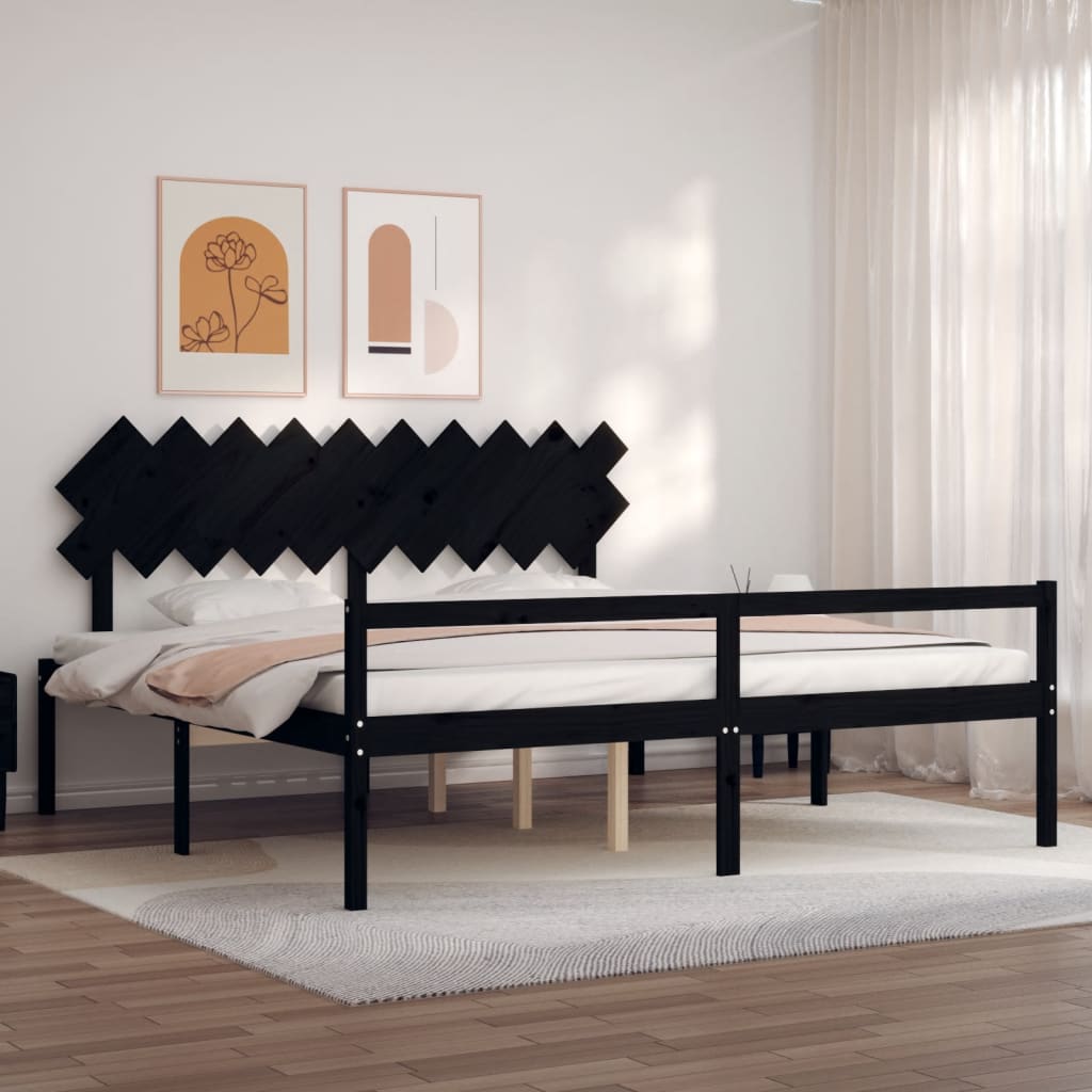 Berkfield Bed Frame with Headboard Black 200x200 cm Solid Wood
