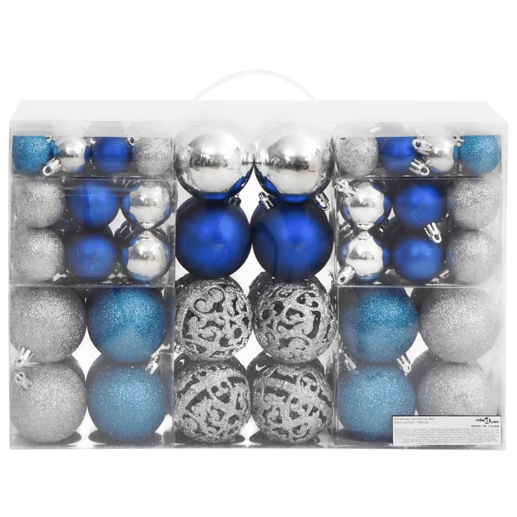 Berkfield Christmas Baubles 100 pcs Blue and Silver 3 / 4 / 6 cm