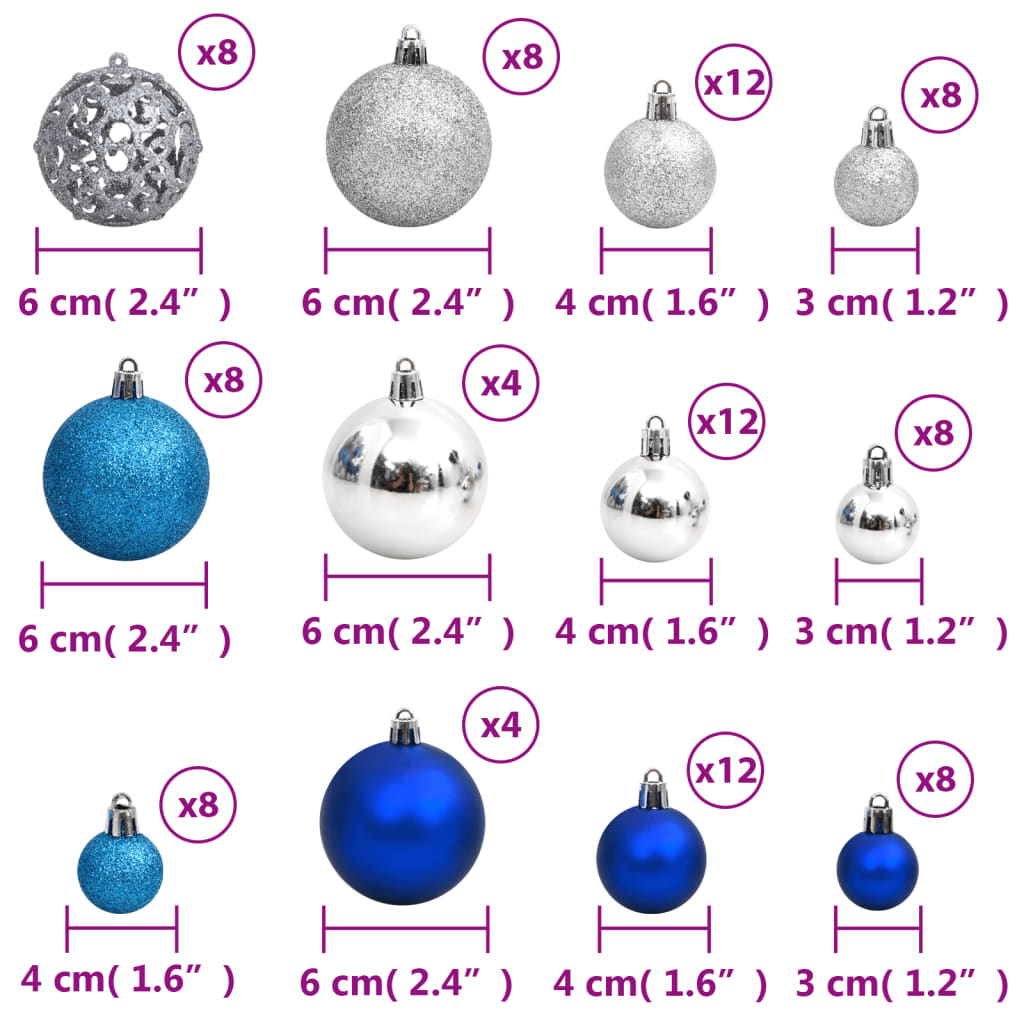 Berkfield Christmas Baubles 100 pcs Blue and Silver 3 / 4 / 6 cm