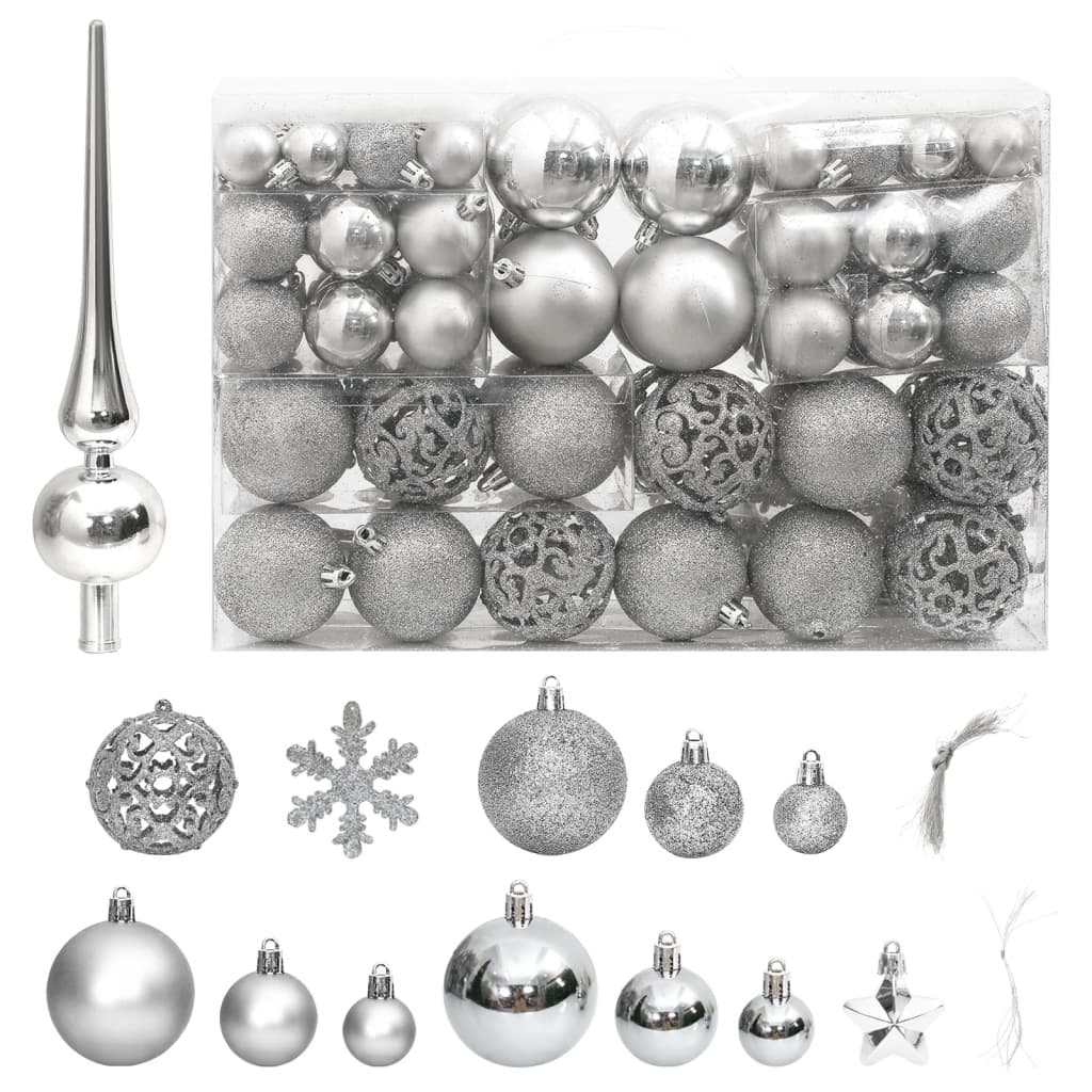 Berkfield 111 Piece Christmas Bauble Set Silver Polystyrene