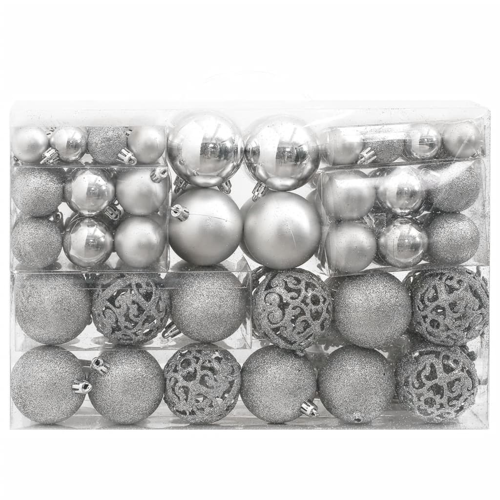 Berkfield 111 Piece Christmas Bauble Set Silver Polystyrene