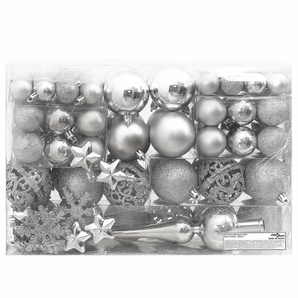 Berkfield 111 Piece Christmas Bauble Set Silver Polystyrene