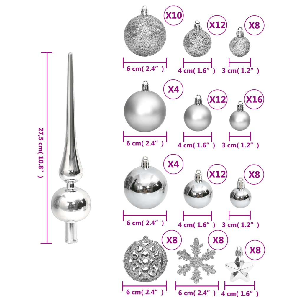 Berkfield 111 Piece Christmas Bauble Set Silver Polystyrene