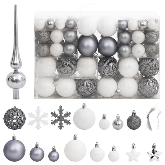 Berkfield 111 Piece Christmas Bauble Set White and Grey Polystyrene
