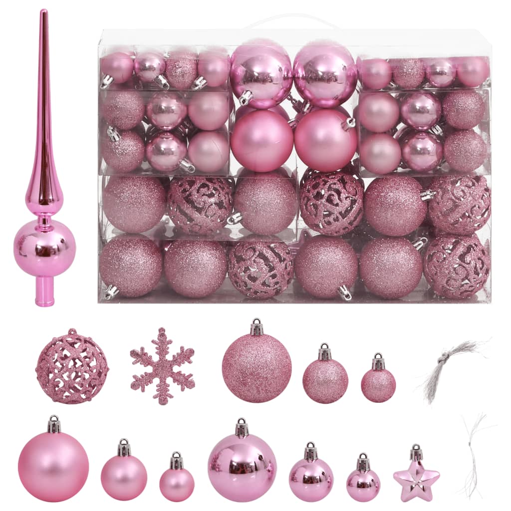 Berkfield 111 Piece Christmas Bauble Set Pink Polystyrene