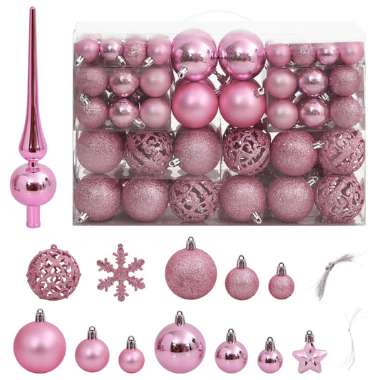 Berkfield 111 Piece Christmas Bauble Set Pink Polystyrene