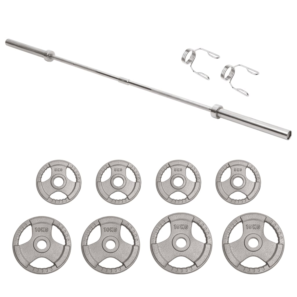 Berkfield Barbell with Plates 70 kg Cast Iron&Chrome Plated Steel