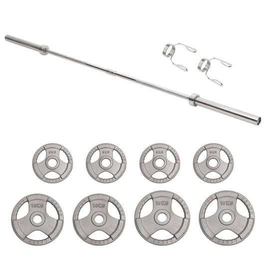 Berkfield Barbell with Plates 70 kg Cast Iron&Chrome Plated Steel