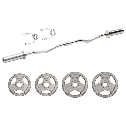 Berkfield Curl Barbell with Plates 30 kg Cast Iron&Chrome Plated Steel