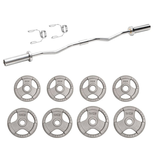Berkfield Curl Barbell with Plates 70 kg Cast Iron&Chrome Plated Steel