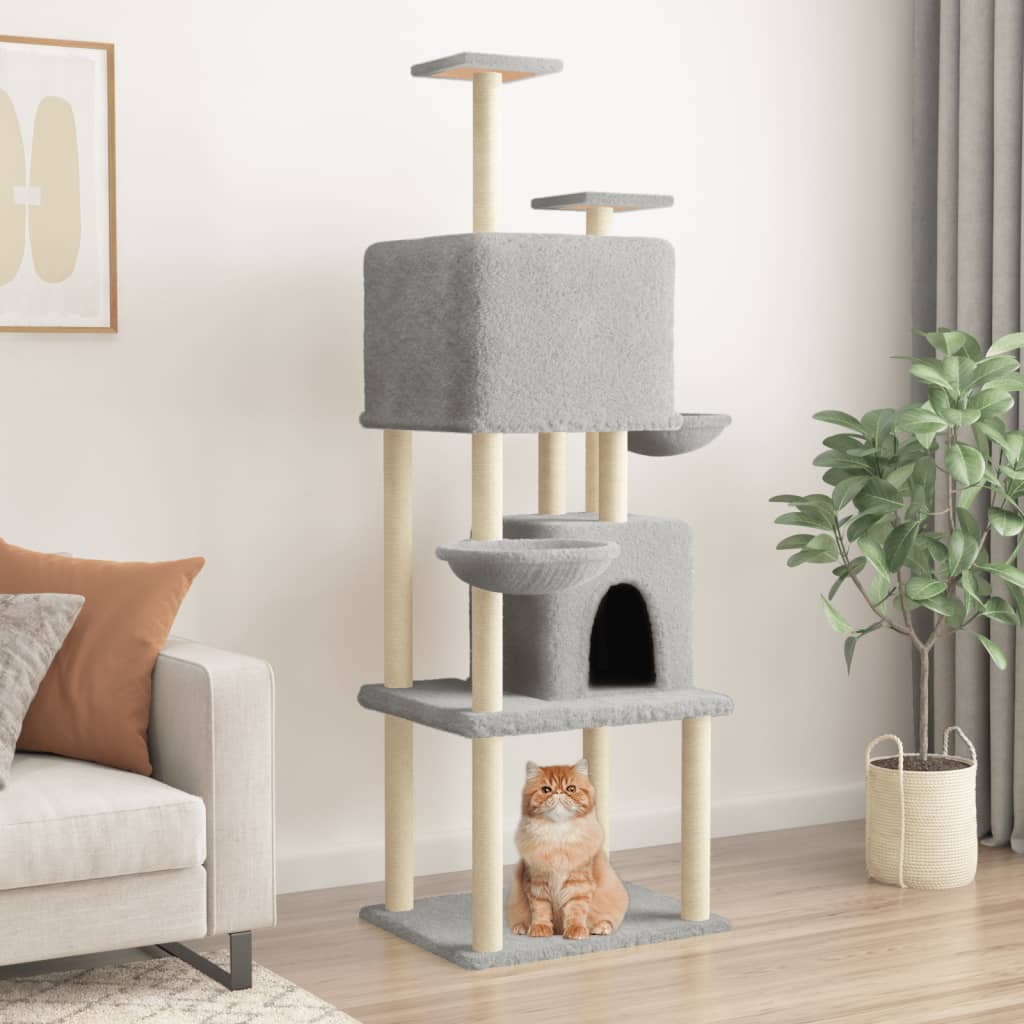 Berkfield Cat Tree with Sisal Scratching Posts Light Grey 180 cm