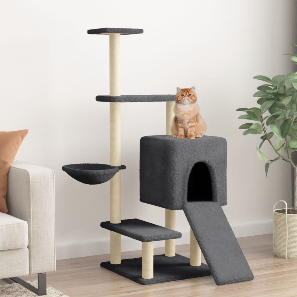 Berkfield Cat Tree with Sisal Scratching Posts Dark Grey 130.5 cm