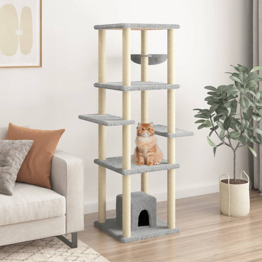 Berkfield Cat Tree with Sisal Scratching Posts Light Grey 154 cm