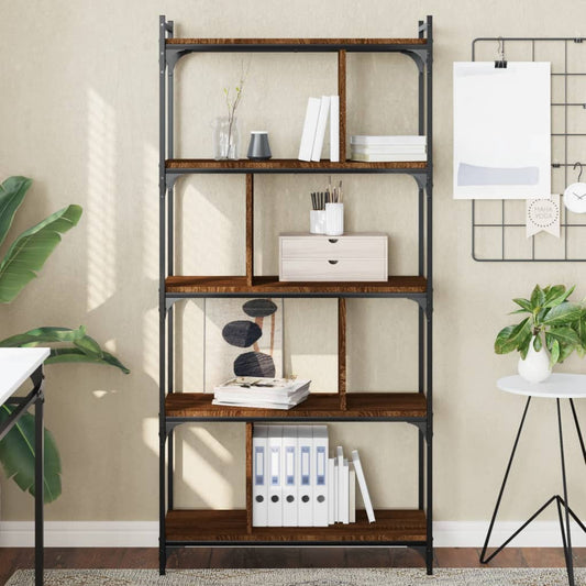 Berkfield Bookcase 5-Tier Brown Oak 76x32x158 cm Engineered Wood