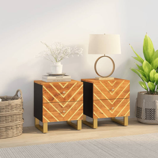 Berkfield Bedside Cabinets 2 pcs Brown and Black Solid Wood Mango