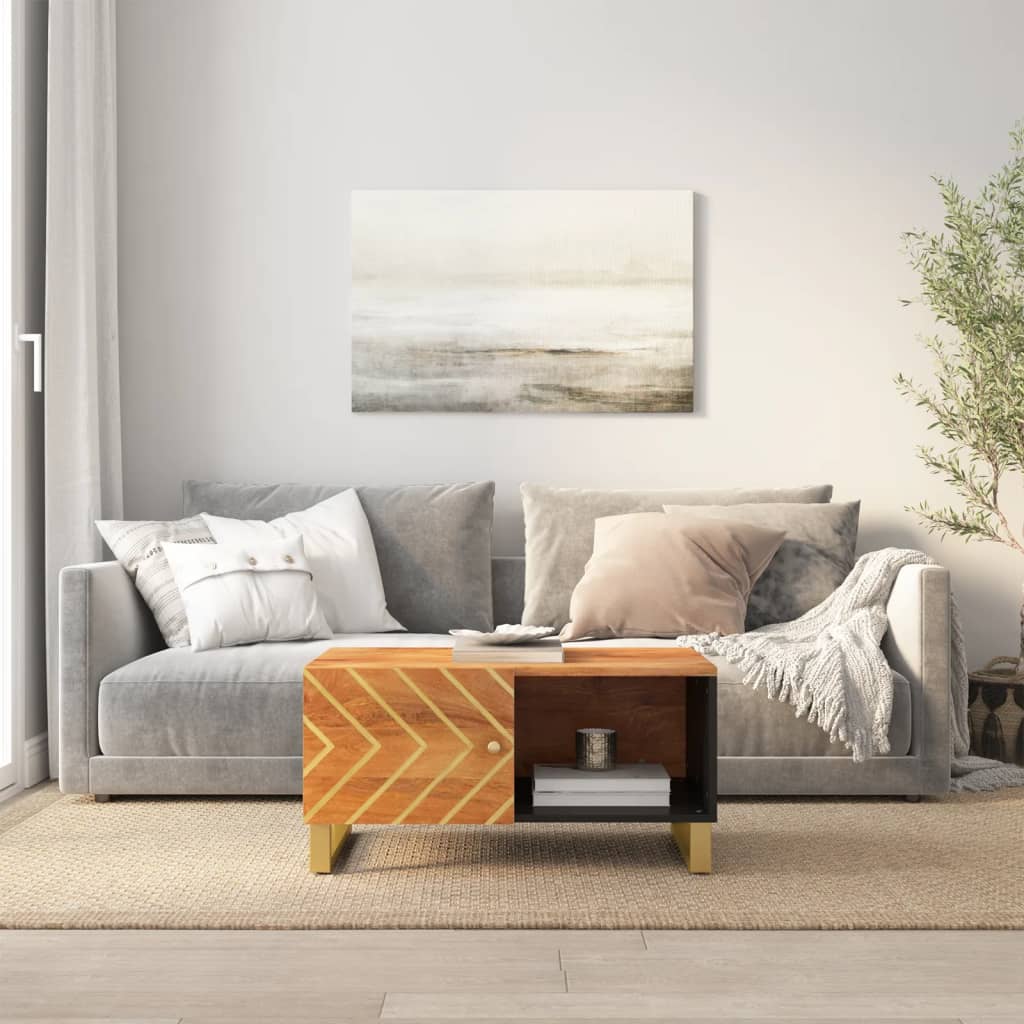 Berkfield Coffee Table Brown and Black 80x50x40 cm Solid Wood Mango