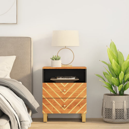 Berkfield Bedside Cabinet Brown and Black 50x33x60 cm Solid Wood Mango