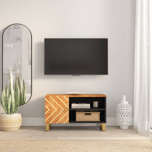 Berkfield TV Cabinet Brown and Black 80x31.5x46 cm Solid Wood Mango