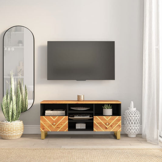 Berkfield TV Cabinet Brown and Black 100x33.5x46 cm Solid Wood Mango