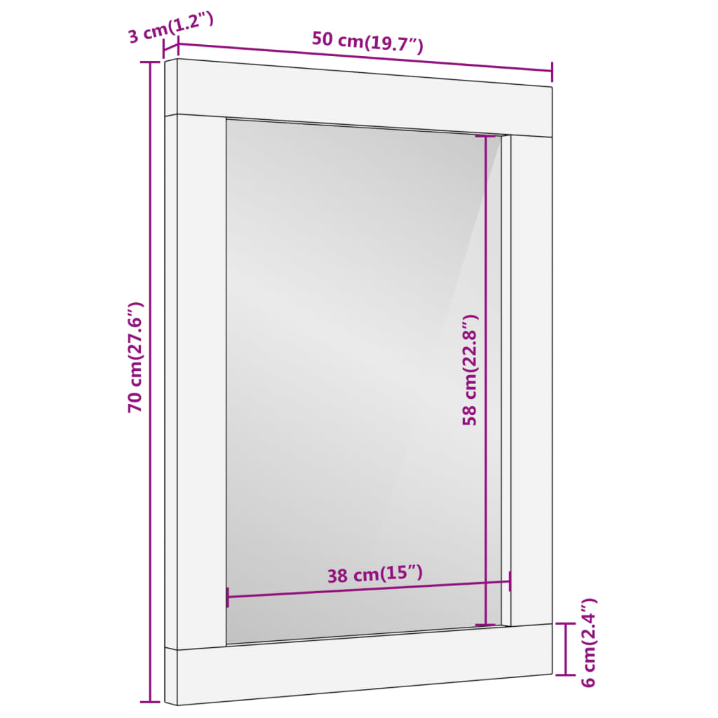 Berkfield Bathroom Mirror Brown 50x70x3 cm Solid Wood Mango and Glass