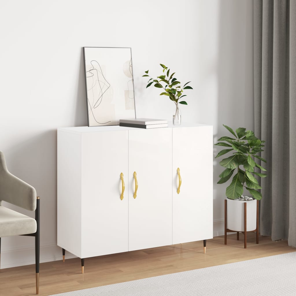 Berkfield Sideboard High Gloss White 90x34x80 cm Engineered Wood