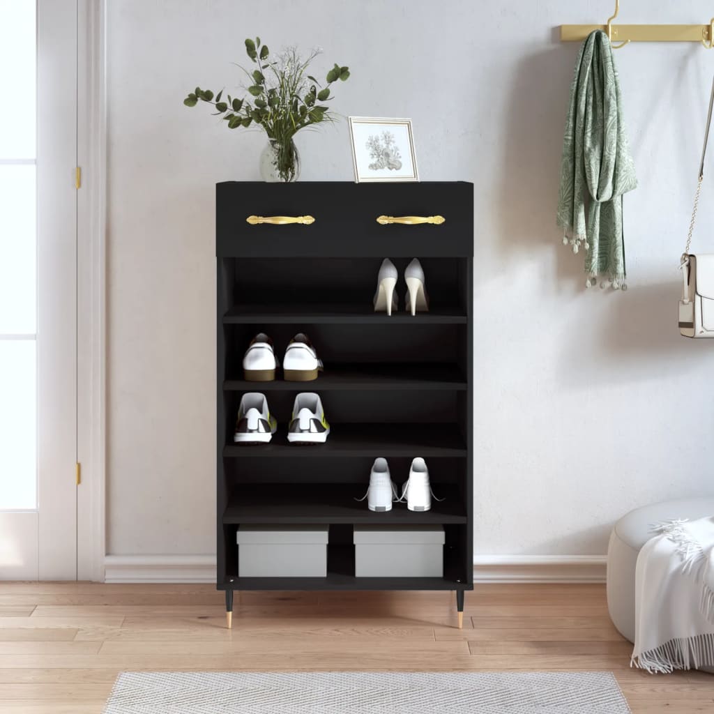 Berkfield Shoe Cabinet Black 60x35x105 cm Engineered Wood