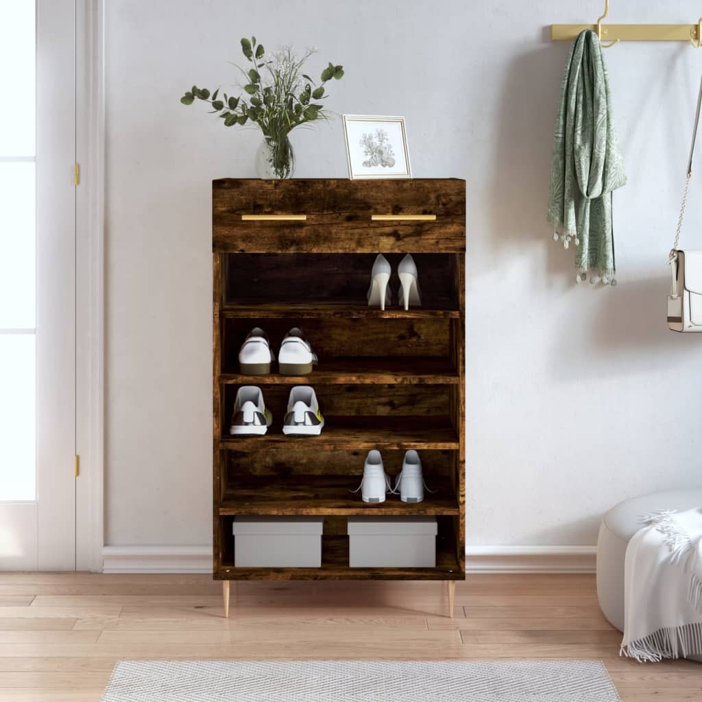 Berkfield Shoe Cabinet Smoked Oak 60x35x105 cm Engineered Wood