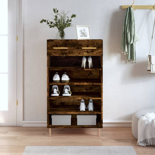 Berkfield Shoe Cabinet Smoked Oak 60x35x105 cm Engineered Wood